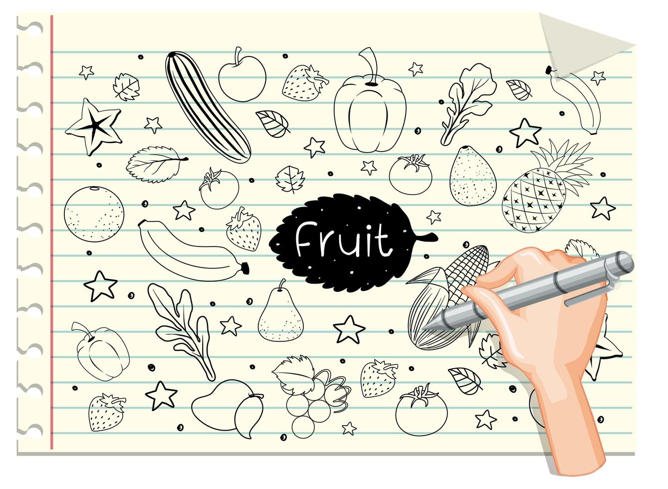 mão desenhando frutas em estilo doodle ou esboço no papel vetor