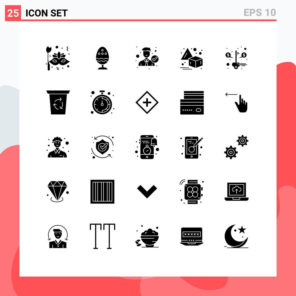 pacote de 25 sinais e símbolos de glifos sólidos modernos para mídia impressa na web, como elementos de design de vetores editáveis de homem certo para transformar flip egg