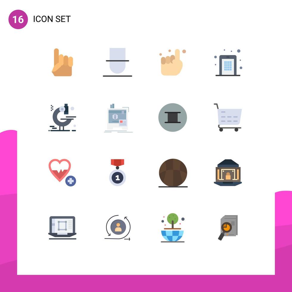 grupo de símbolos de ícone universal de 16 cores planas modernas de pino de exame mão acesso móvel pacote editável de elementos de design de vetores criativos