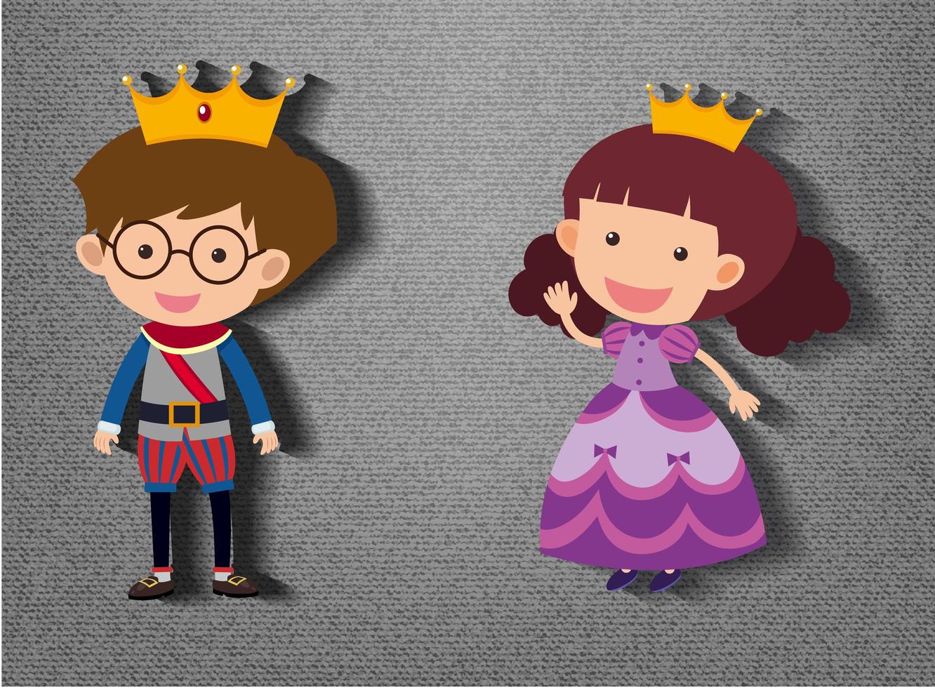 personagem de desenho animado pequeno príncipe e princesa em fundo cinza vetor