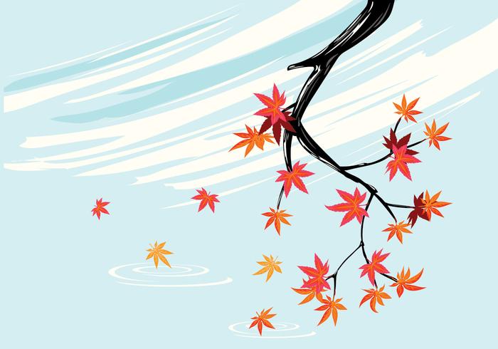 Planta de bordo japonesa lisa com fundo de céu e folhas de maple de outono vetor