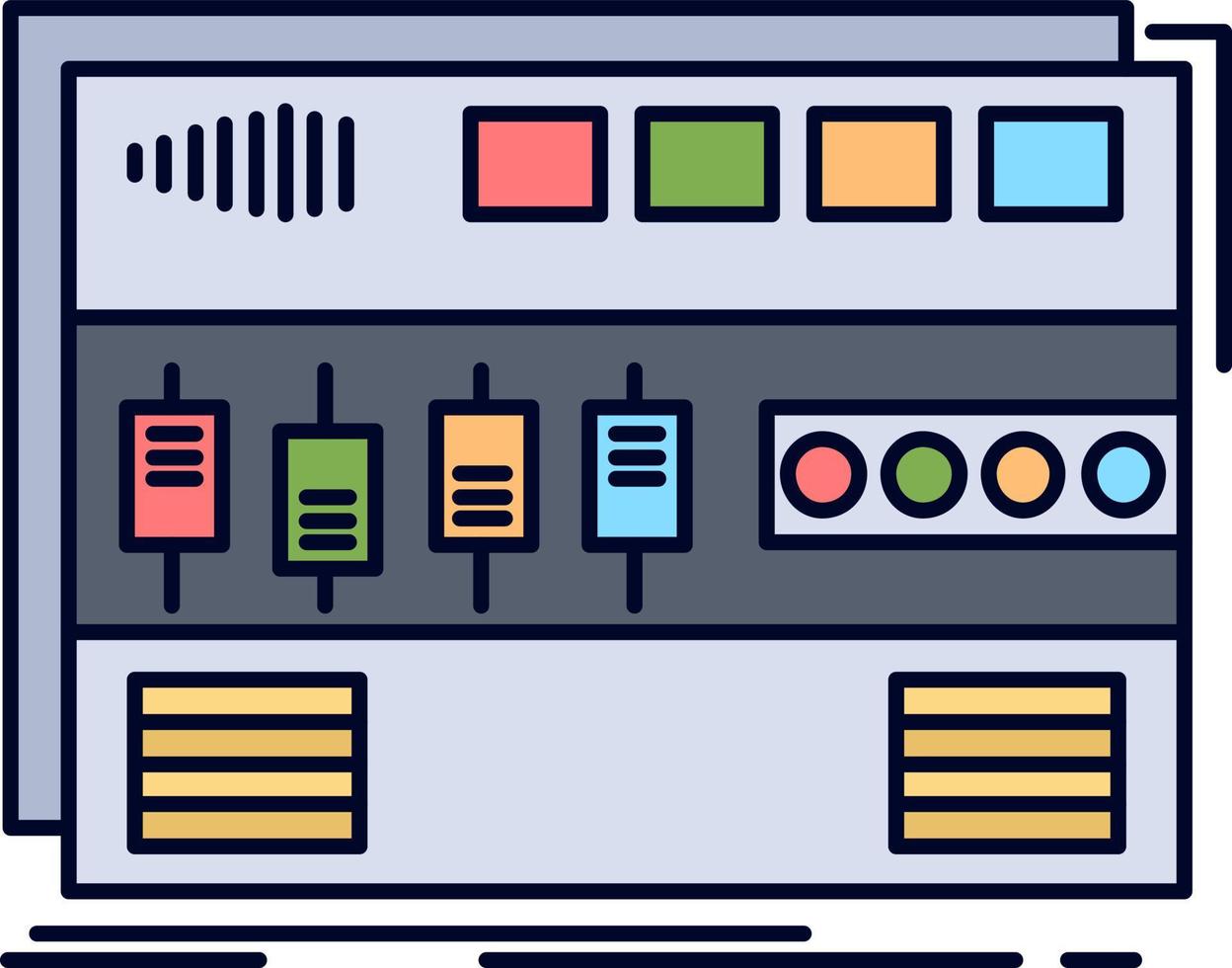 vetor de ícone de cor plana de som de montagem em rack de módulo de masterização de áudio