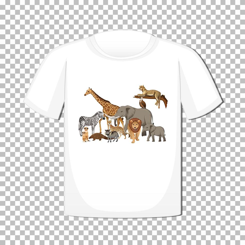 desenho de grupo de animais selvagens em t-shirt isolado em fundo transparente vetor