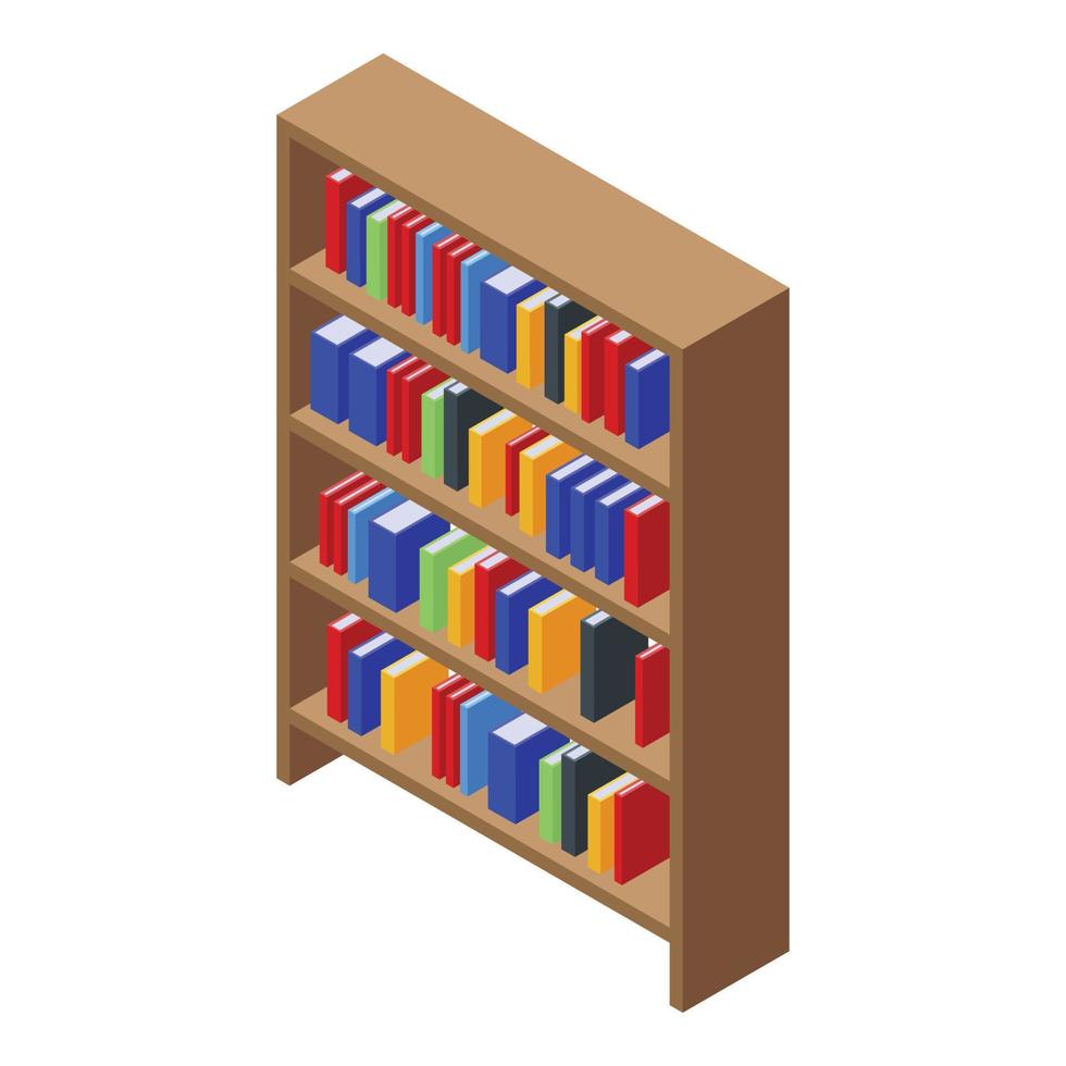 ícone da estante de livros da biblioteca, estilo isométrico vetor
