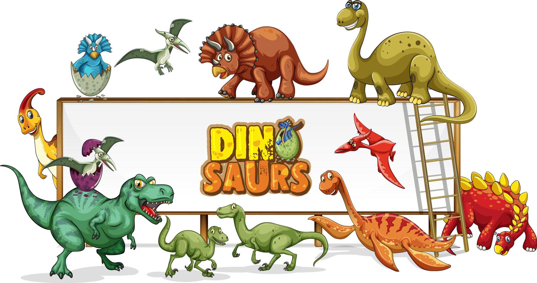 personagem de desenho animado de dinossauros em cena da natureza vetor