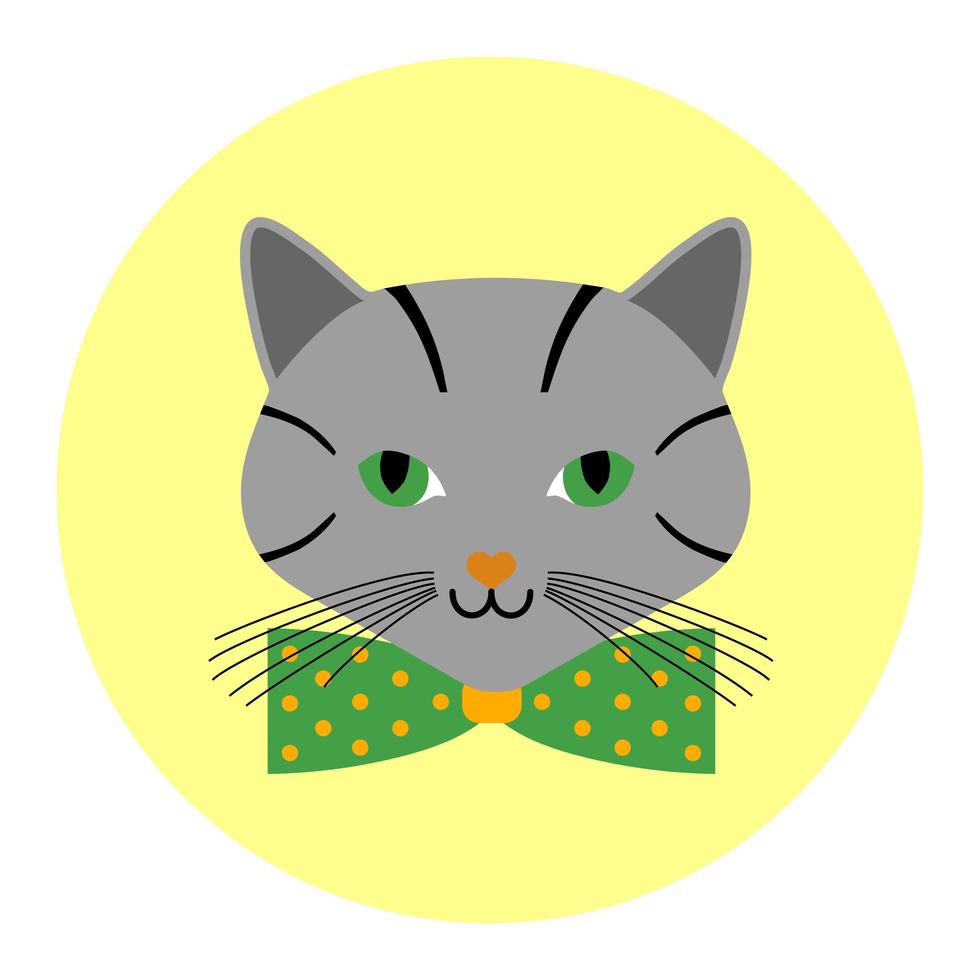 avatar de gatos com círculo de desenho de gravata borboleta vetor