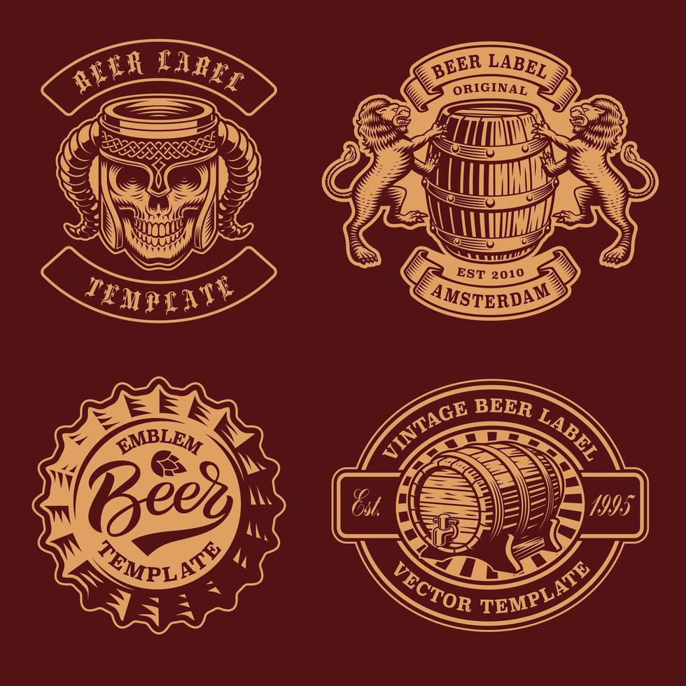 um conjunto de emblemas de cerveja vintage em preto e branco vetor