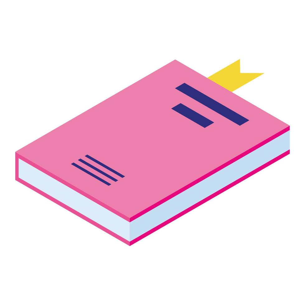 ícone de livro rosa, estilo isométrico vetor