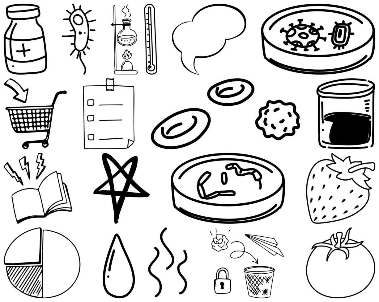 conjunto de item e símbolo desenhado à mão doodle vetor