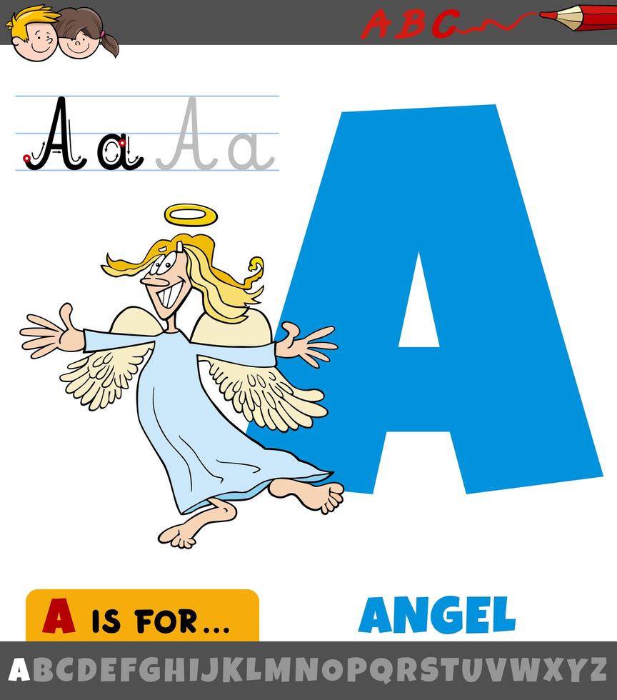 letra a do alfabeto com personagem de desenho animado anjo vetor