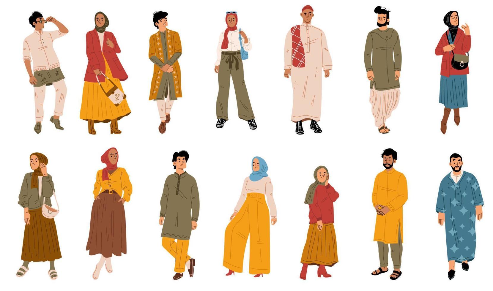 povo árabe moderno, personagens masculinos e femininos vetor