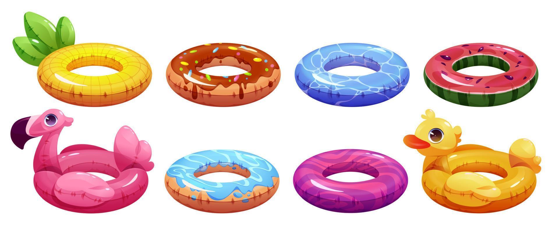 conjunto de anéis de natação, tubos de borracha infláveis vetor