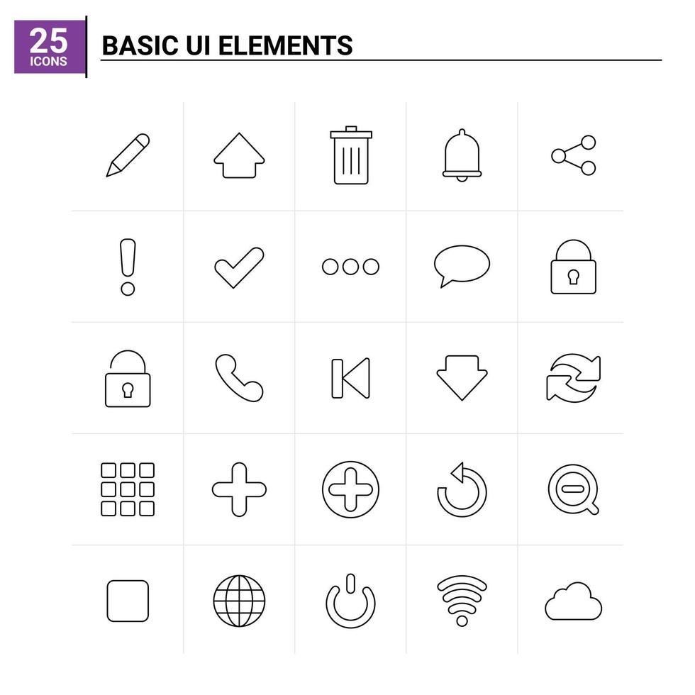 25 elementos básicos da interface do usuário conjunto de ícones de fundo vetorial vetor