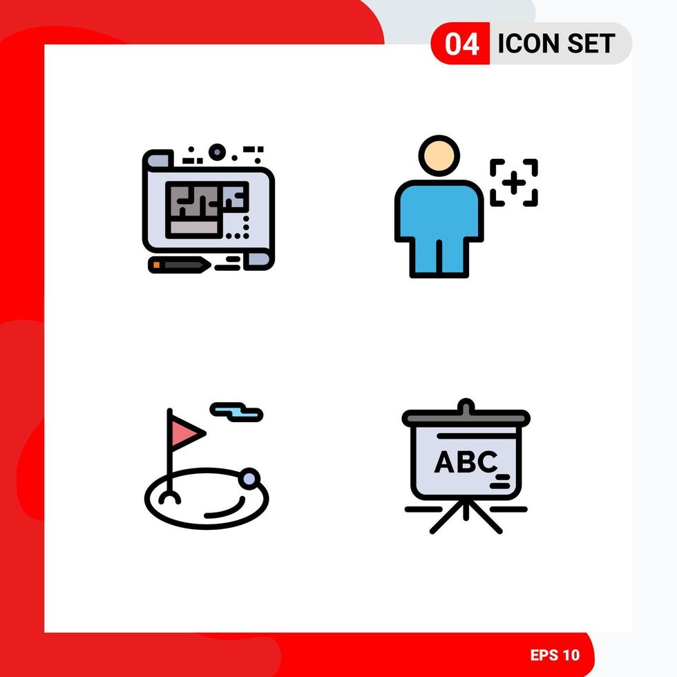 conjunto de pictogramas de 4 cores planas de linhas preenchidas simples de elementos de design de vetores editáveis de corpo de reconhecimento de arquitetura