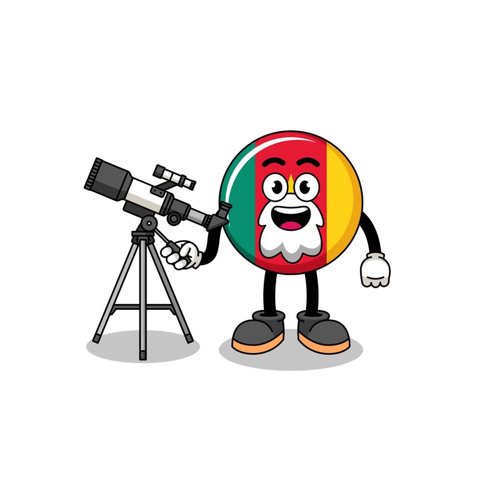 ilustração do mascote da bandeira de camarões como astrônomo vetor