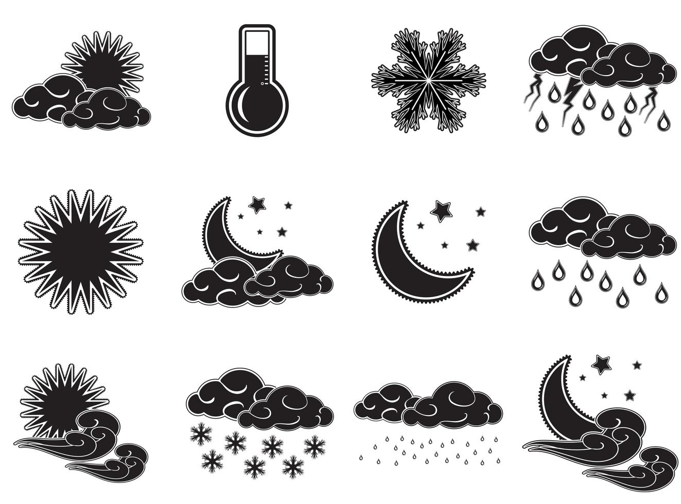 conjunto de ícones de cor preta para clima noturno vetor