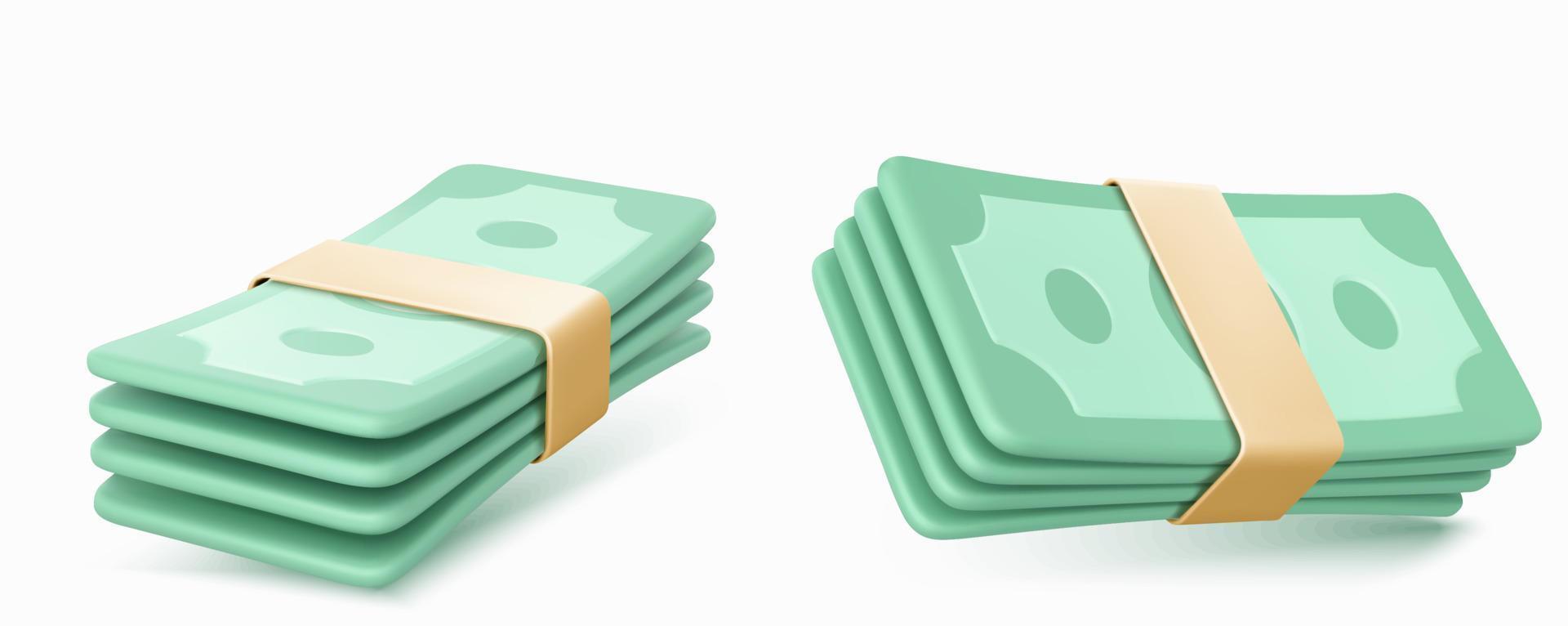 3D render pilhas de notas de dinheiro, dólares verdes vetor