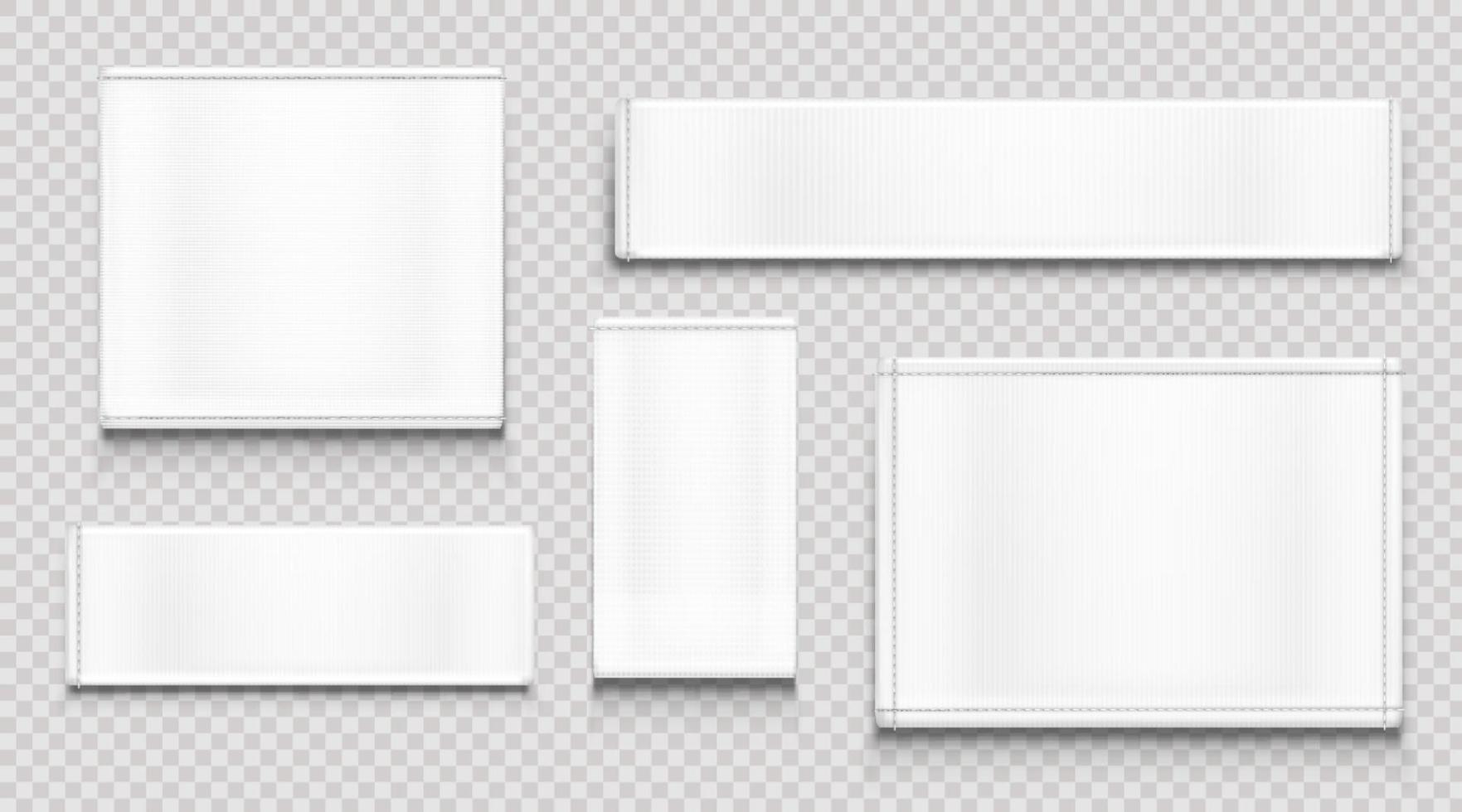 etiquetas de tecido branco, etiquetas de pano de formas diferentes vetor