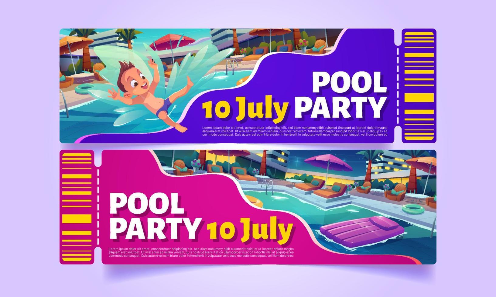 ingressos ou cupons para festa na piscina em hotel de luxo vetor