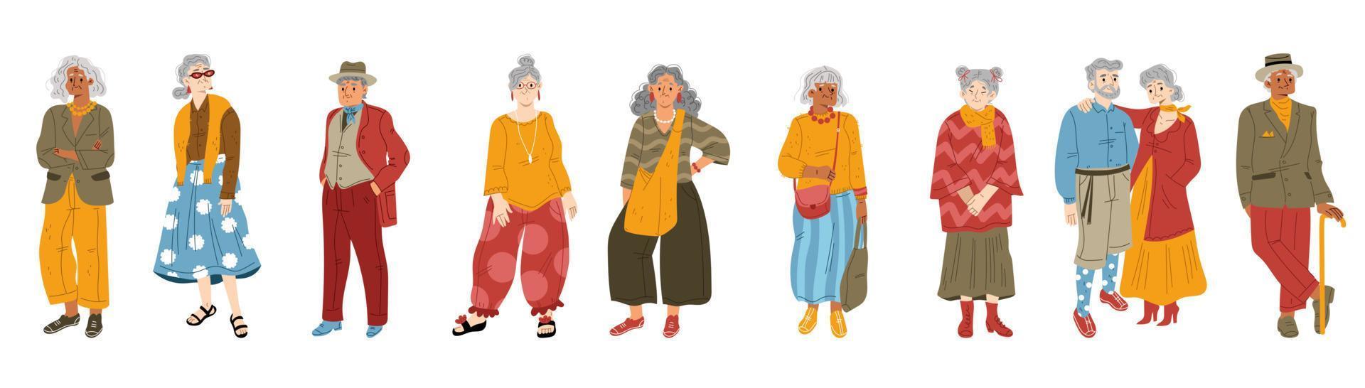 idosos modernos em roupas da moda vetor