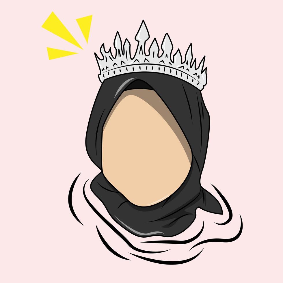 ilustração da menina muçulmana encapuzada com coroa com rosto simples vetor