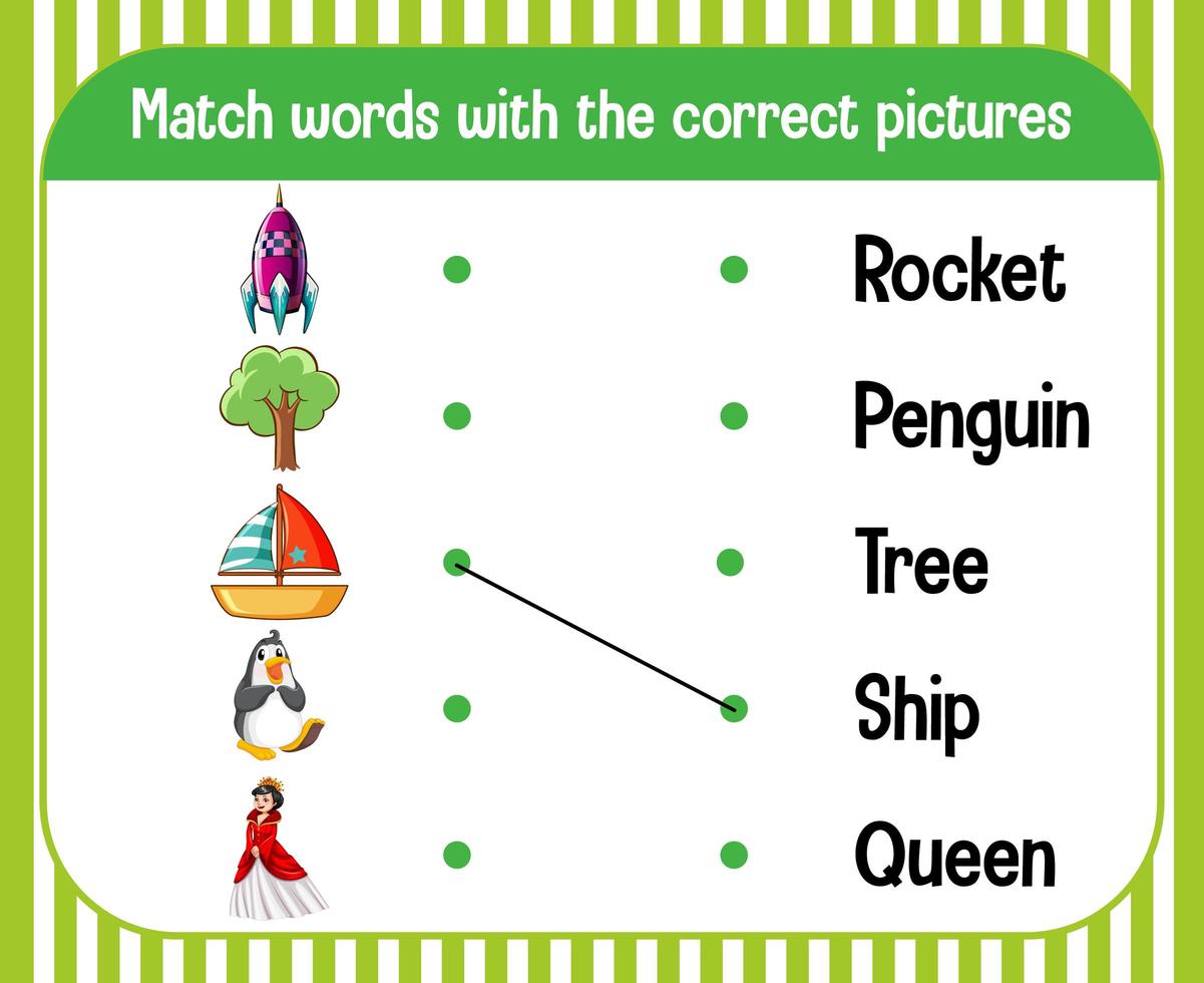 planilha de correspondência de palavra para imagem para crianças vetor