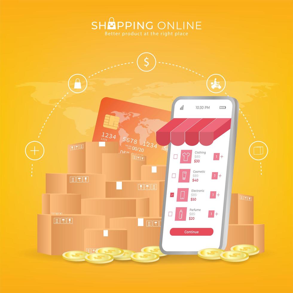 compras on-line no site ou aplicativo móvel vetor