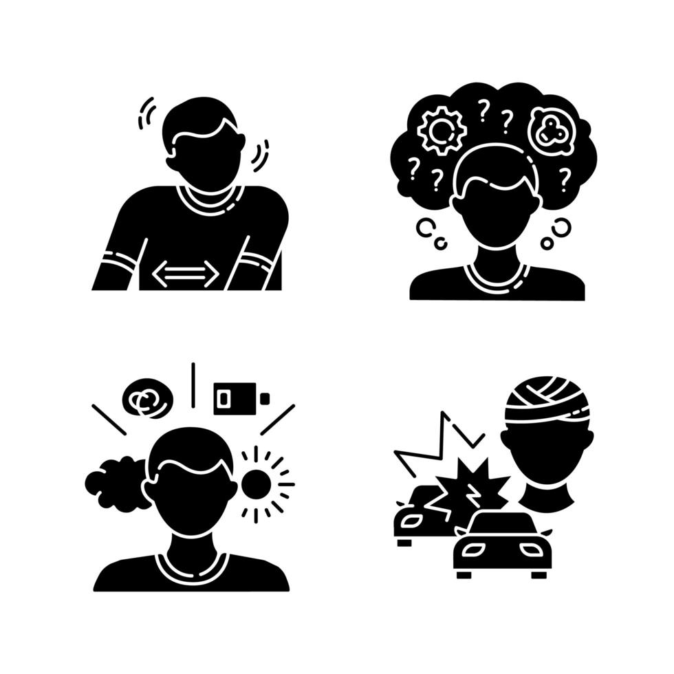 conjunto de ícones de glifo preto de problema mental vetor