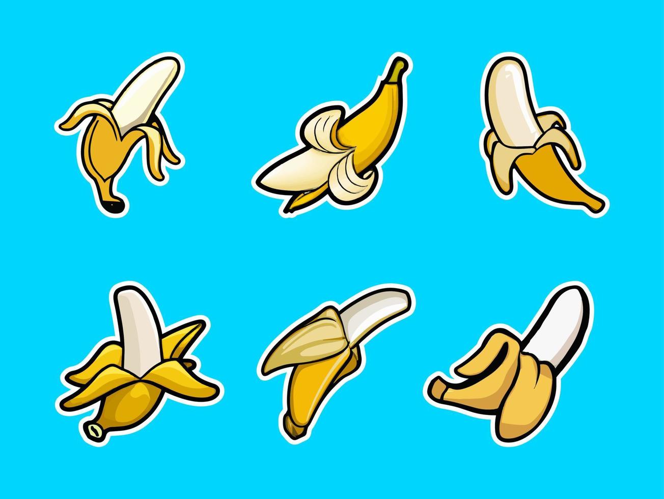 estilo de desenho animado de etiqueta de conjunto de banana. conjunto de ícones de banana. vetor