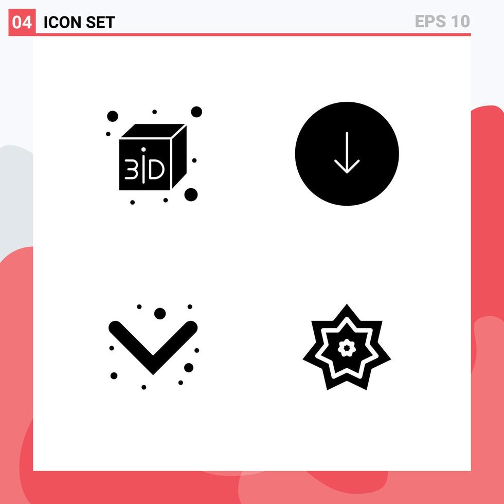 pacote de linha vetorial editável de 4 glifos sólidos simples de caixa sagrada seta para baixo kareem elementos de design vetorial editáveis vetor