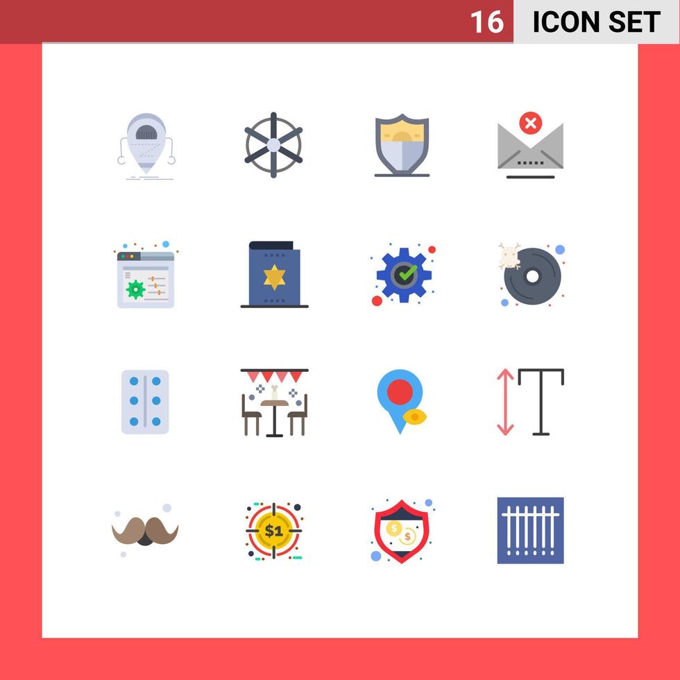 Conceito de 16 cores planas para sites móveis e painel de aplicativos roda de e-mail fechar bloco editável pacote de elementos de design de vetores criativos