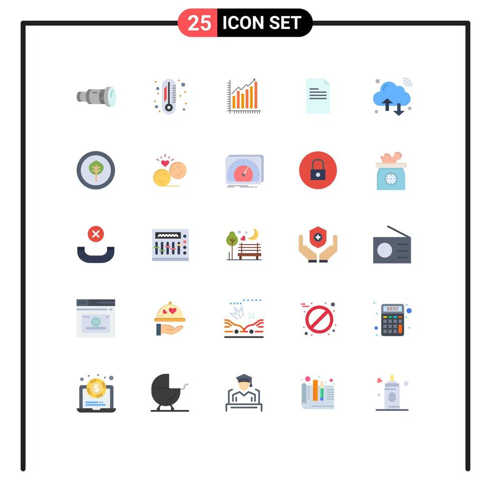conjunto moderno de 25 cores planas e símbolos, como tendências de gráficos de arquivos de dados, elementos de design de vetores editáveis de marketing