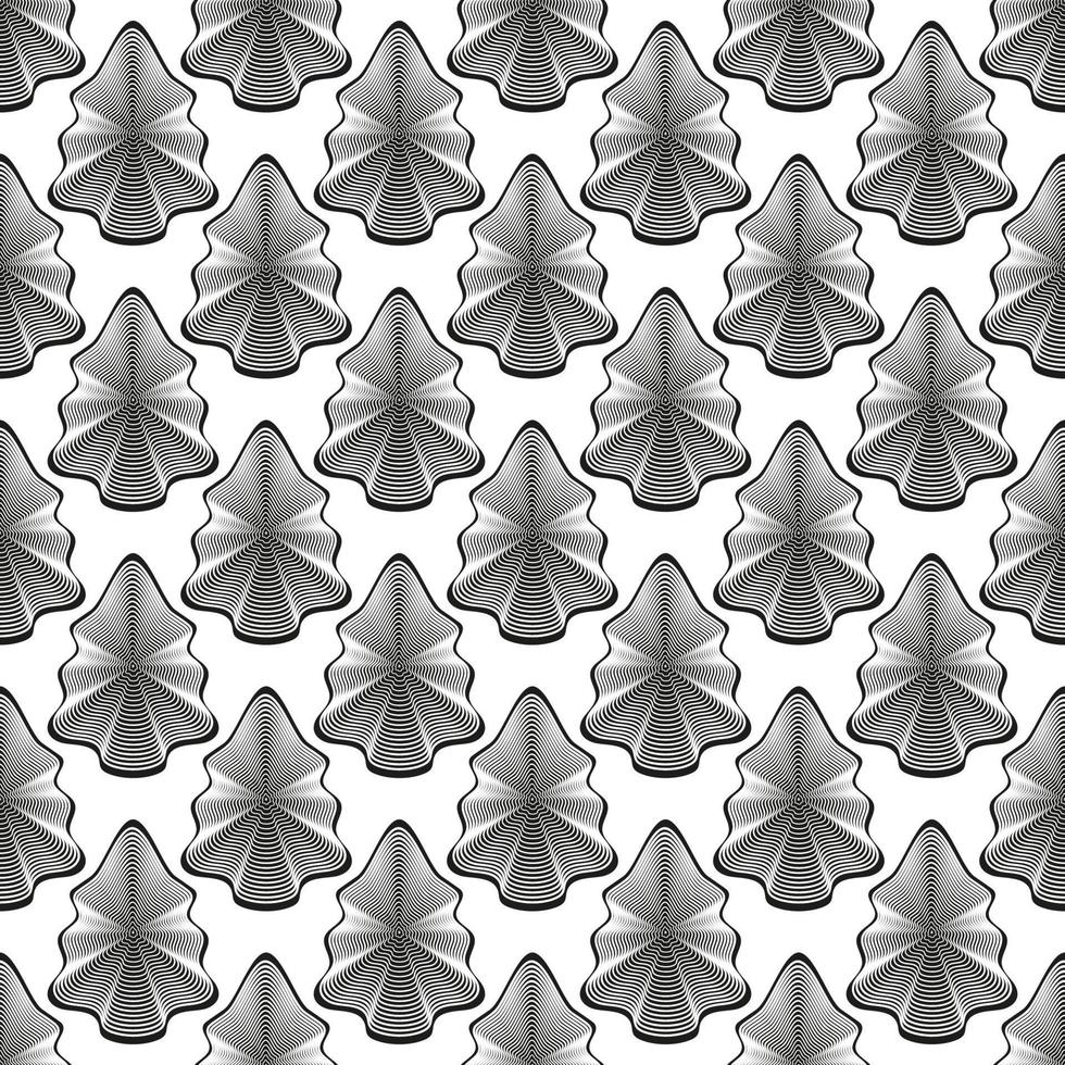 padrão sem emenda com árvore de Natal em formas geométricas retro futuristas style.surreal. wireframe wave.trendy abstrato vector illustration.minimal design.black e branco.