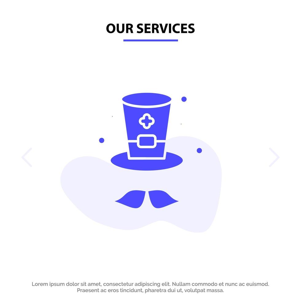 nosso modelo de cartão web de ícone de glifo sólido de gorro de chapéu de serviços da irlanda vetor