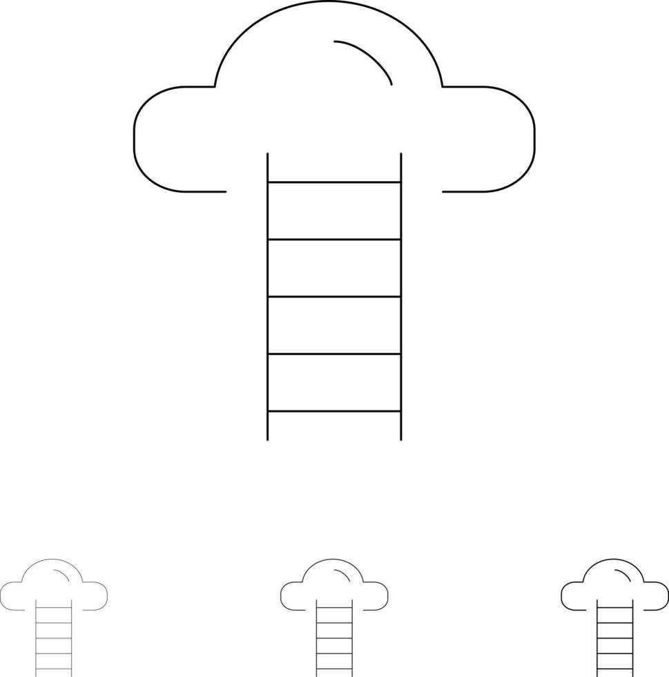 conjunto de ícones de linha preta em negrito e fino de interface de usuário de nuvem de escada vetor