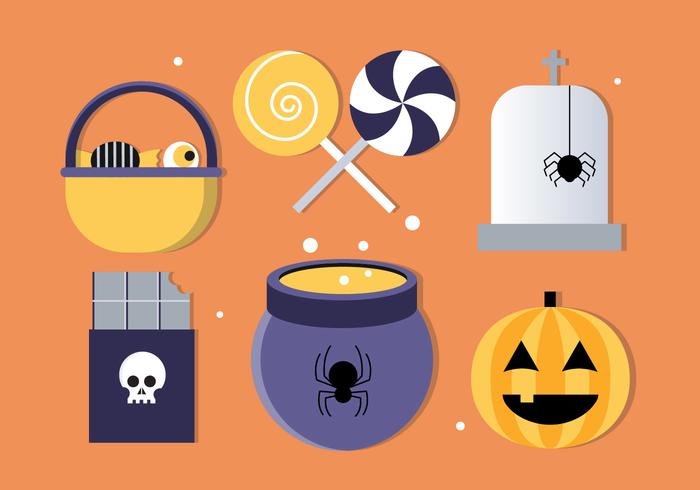Ilustração grátis dos elementos de Halloween do vetor de design plano