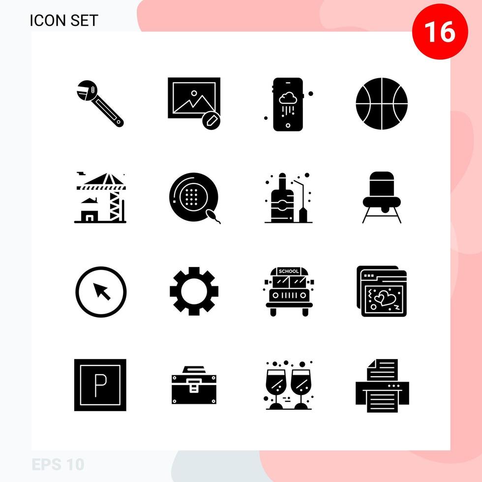 pacote vetorial de 16 ícones em pacote de glifos criativos de estilo sólido isolado em fundo branco para web e dispositivos móveis vetor