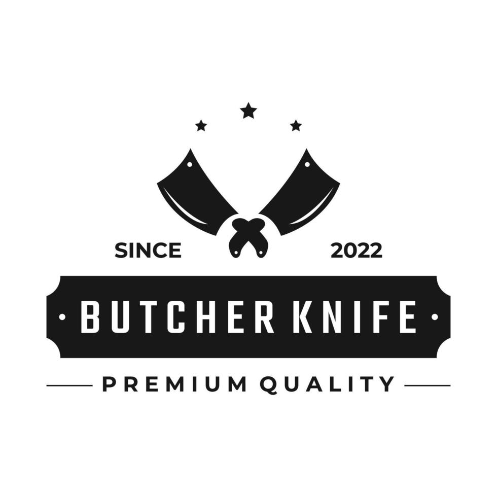 design de modelo de logotipo de faca de chef, faca de açougueiro vintage.logo para negócios, crachá, restaurante, açougue, café, marca e loja de facas. vetor