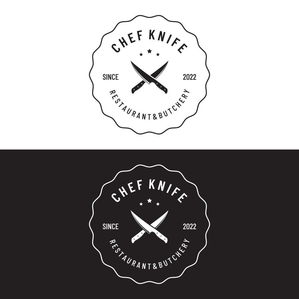 design de modelo de logotipo de faca de chef, faca de açougueiro vintage.logo para negócios, crachá, restaurante, açougue, café, marca e loja de facas. vetor