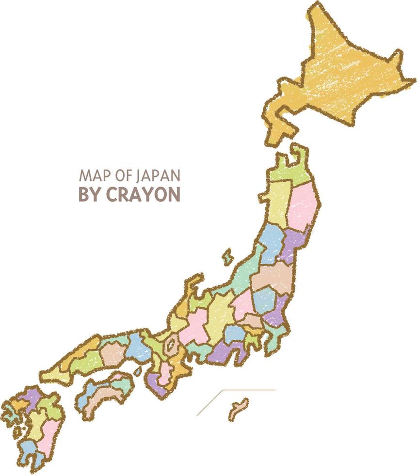 mapa do japão. desenhado à mão por giz de cera vetor