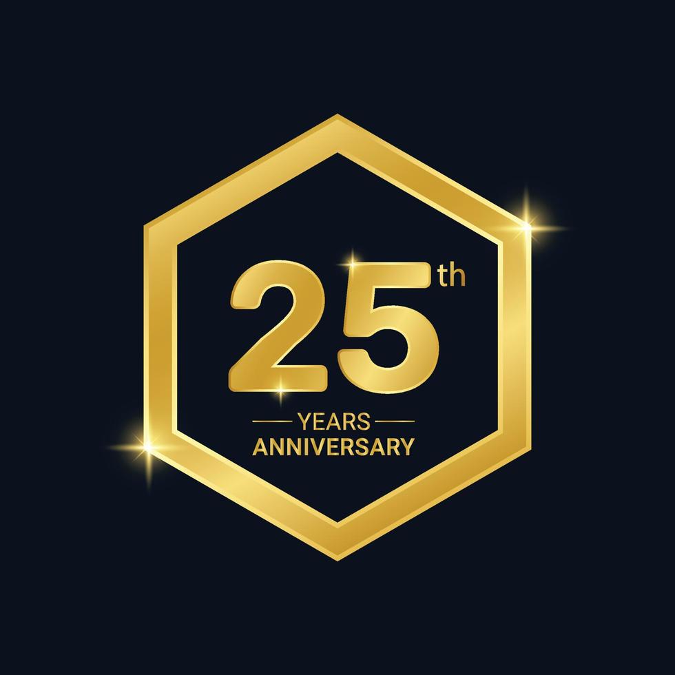 emblema de rótulo de aniversário de 25 anos com modelo de vetor de ouro