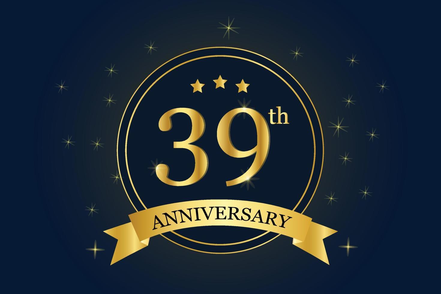 39º aniversário fita de número dourado com design de banner. vetor