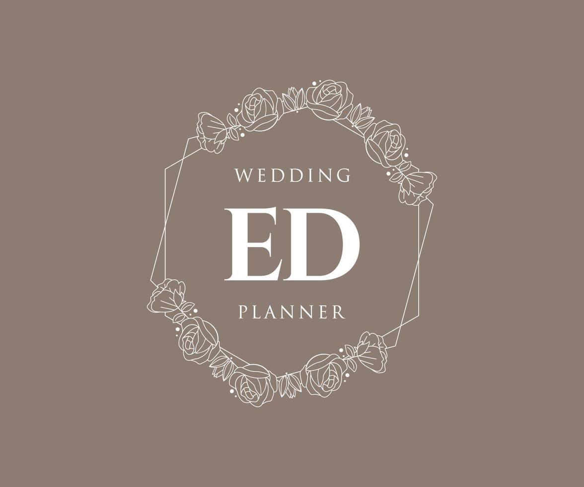 coleção de logotipos de monograma de casamento de carta inicial ed, modelos modernos minimalistas e florais desenhados à mão para cartões de convite, salve a data, identidade elegante para restaurante, boutique, café em vetor