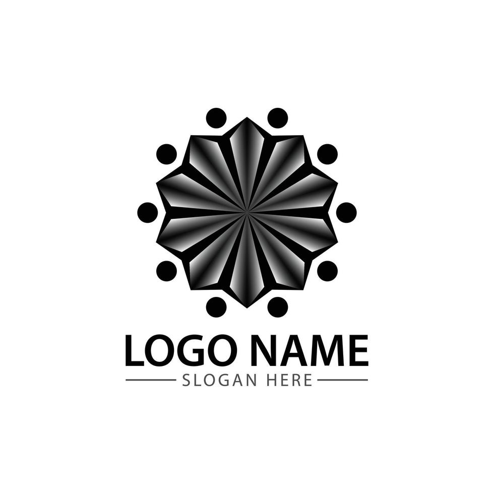 seguro círculo logotipo 3d ilustração em vetor preto e branco com gradiente.