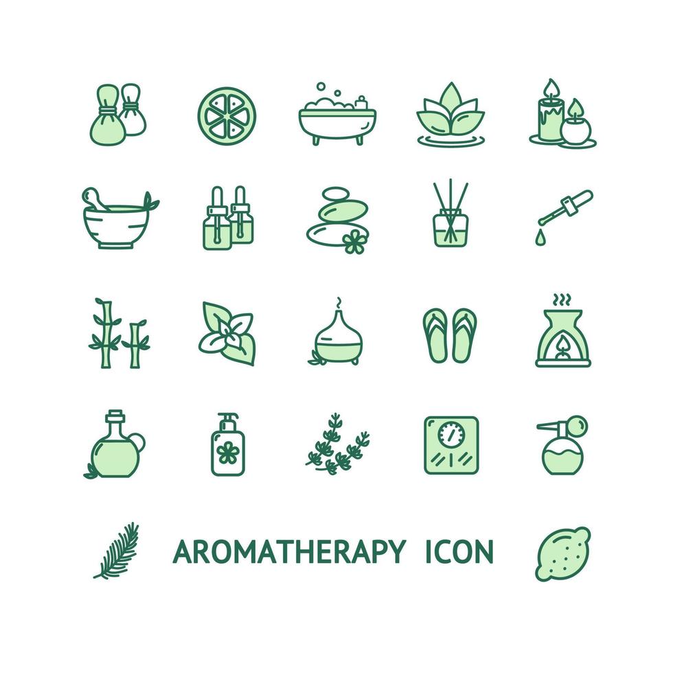 conjunto de ícones de linha fina de sinais de aromaterapia. vetor