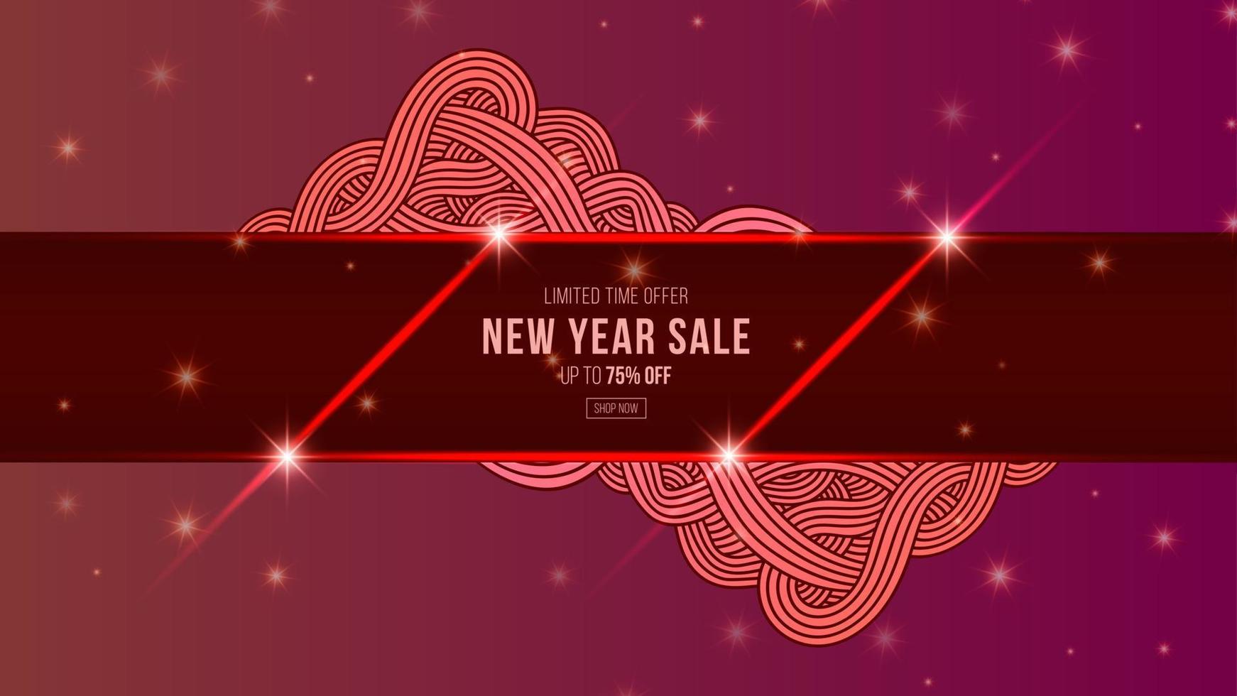 banner de cartaz de promoção de venda de rabisco vermelho de ano novo com exibição de produto e fundo vermelho de decoração festiva vetor