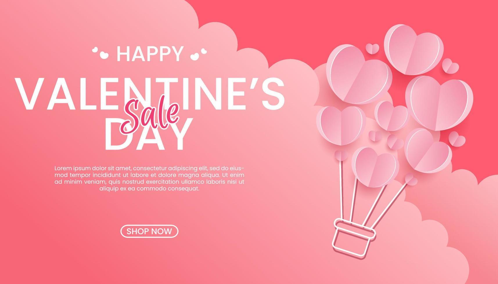 feliz dia dos namorados venda com estilo de corte de papel de balão de coração rosa em fundo rosa vetor