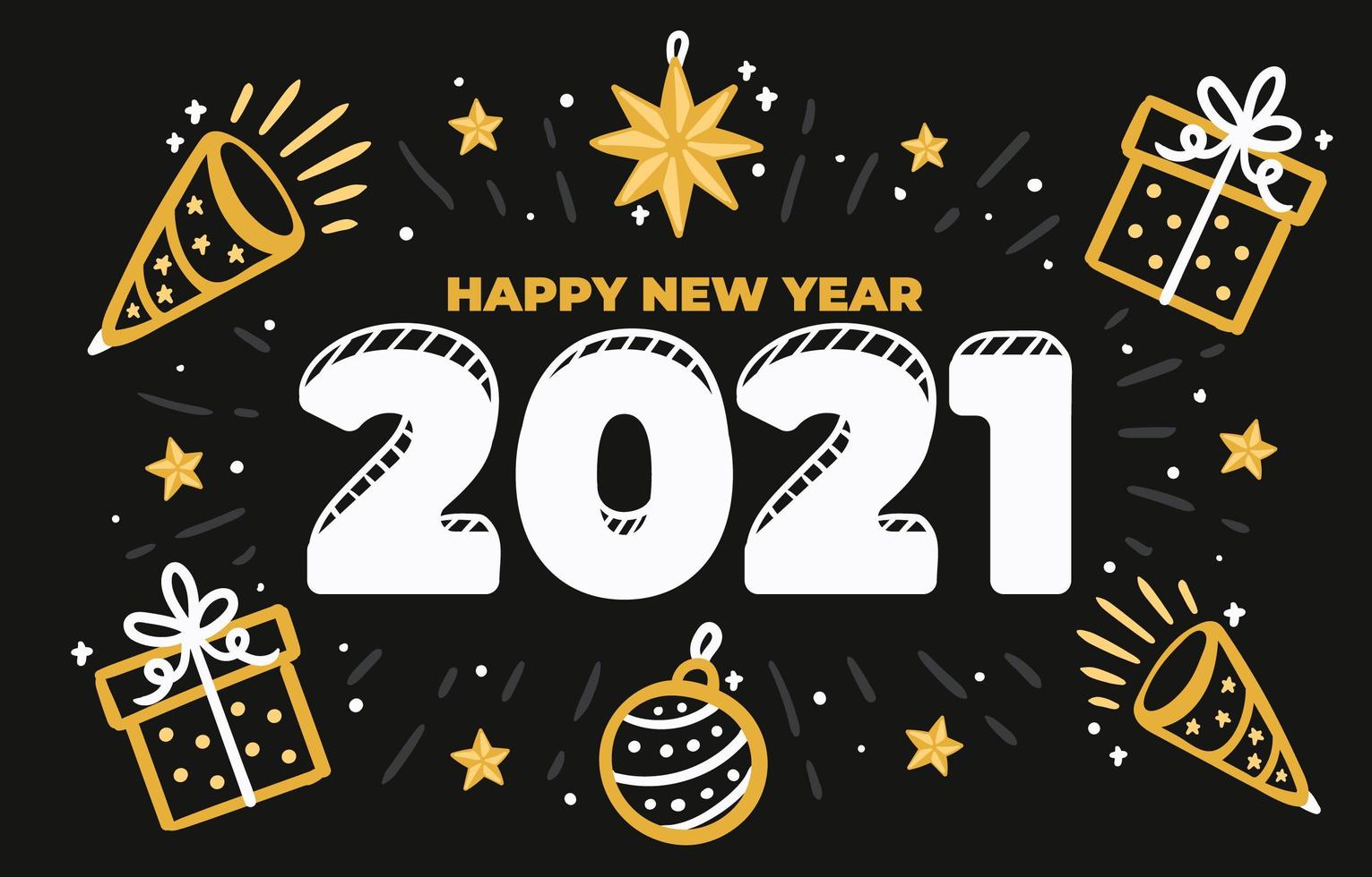 desenhado à mão feliz ano novo 2021 vetor
