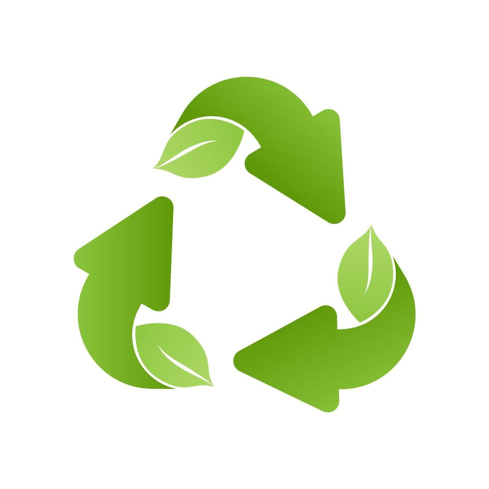 símbolo de reciclagem de folha verde isolado no fundo branco. sinal de seta reciclado. símbolo de materiais reciclados. ilustração vetorial vetor