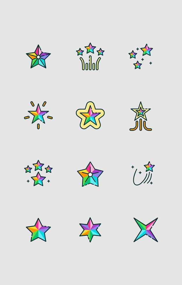 coleção de estrelas do arco-íris vetor
